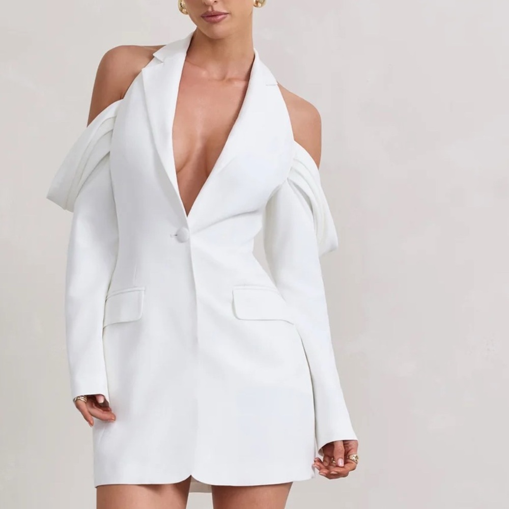 White Blazer Plunge Dress from Club L London